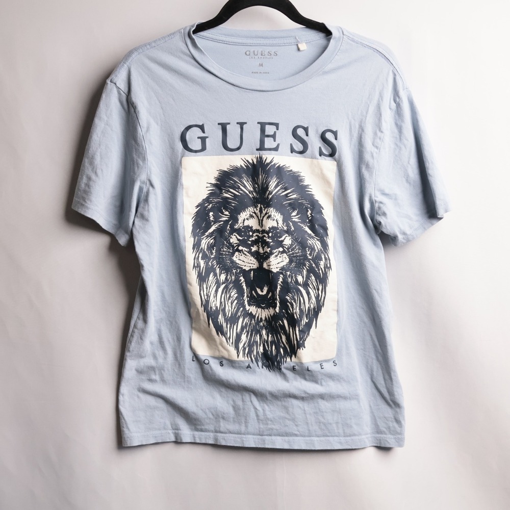 GUESS Los Angeles Lion Graphic T-Shirt Light Blue Mens Size M‎ TS0127 KBIV1